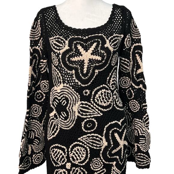 Cleobella Keilani Black Crochet Floral Hand Knit Midi Dress M Chic Boho Cottage - Picture 3 of 16